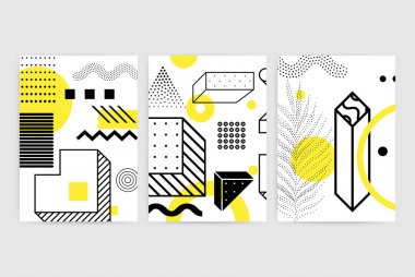 Parlak, kalın geometrik elemanlar içeren posterler