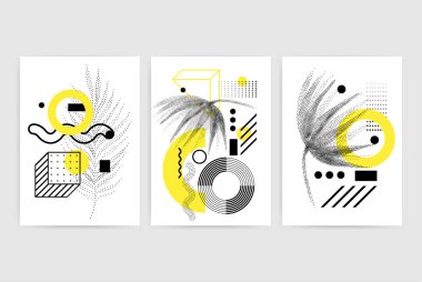 Parlak, kalın geometrik elemanlar içeren posterler