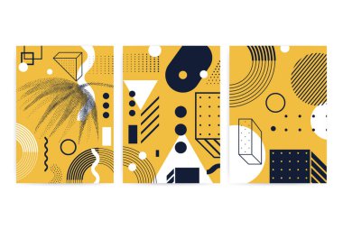 Parlak, kalın geometrik elemanlar içeren posterler