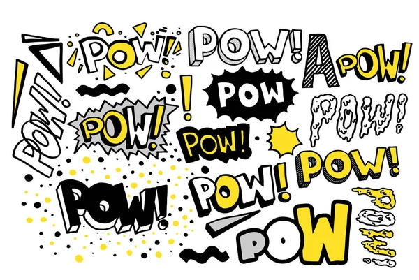 Collezione Pow retro. Citazione lettering disegnata a mano vettoriale — Vettoriale Stock