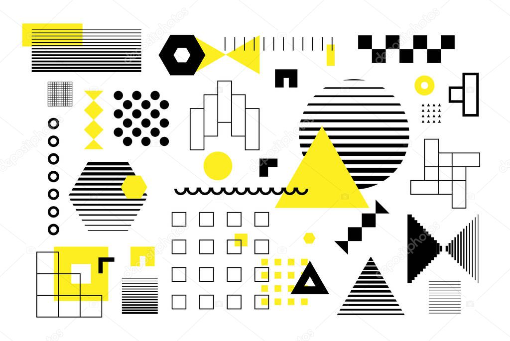 Universal trend halftone geometric shapes set 