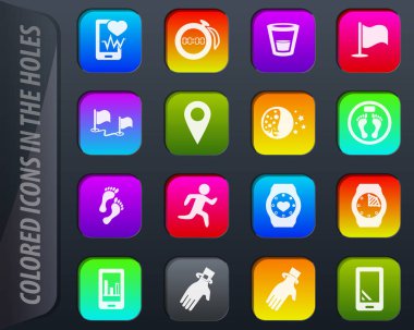 Joggin ve simgeleri deliklere kolayca renkli apps vektör izleme modern egzersiz herhangi bir arka plan için uyum