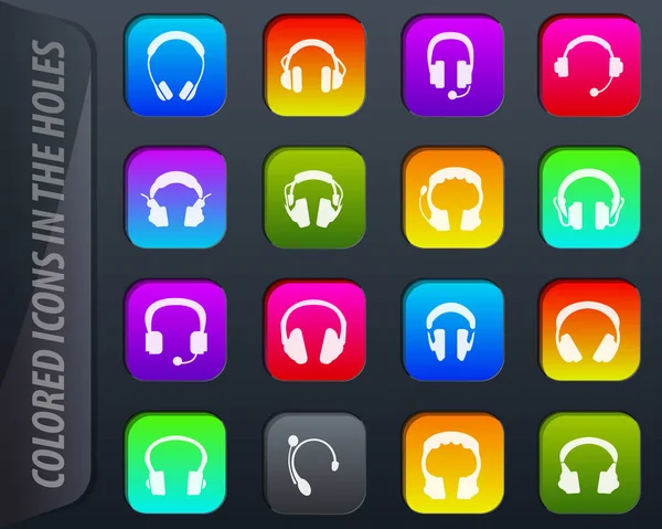 Auriculares Iconos Colores Los Agujeros Adaptan Fácilmente Cualquier Fondo — Vector de stock