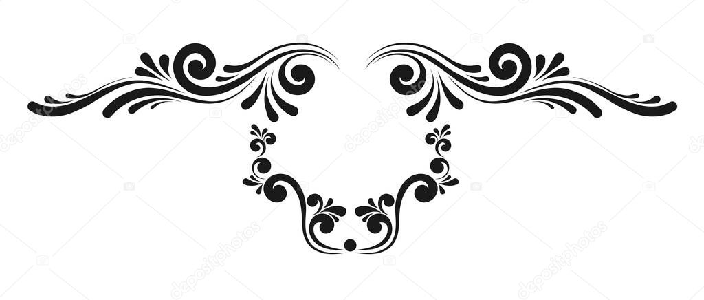 Vintage decorative monograms and calligraphic borders. Template signage, logos, labels, stickers, cards. Graphic design page. Classic design elements for wedding invitations.