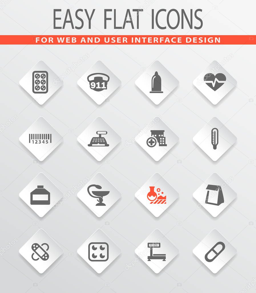 Drug store flat vector icons for user interface design