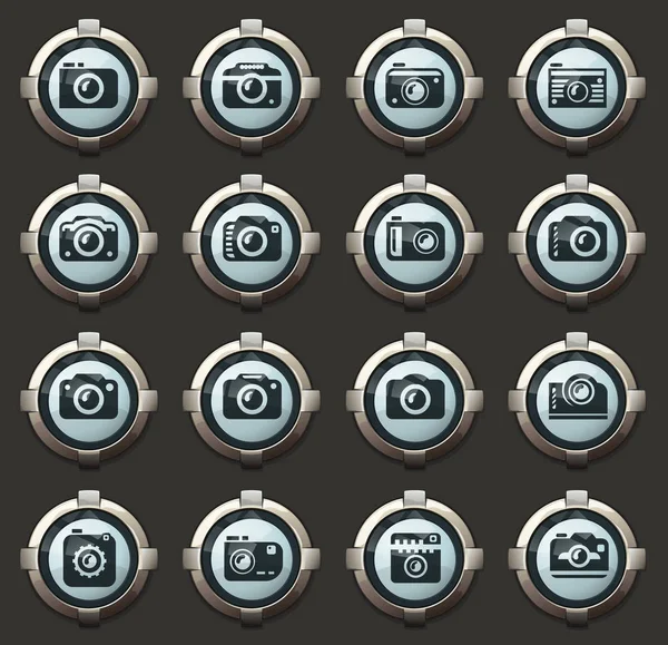 Фото Камера Векторные Стильные Круглые Кнопки Мобильных Приложений Веб — стоковый вектор