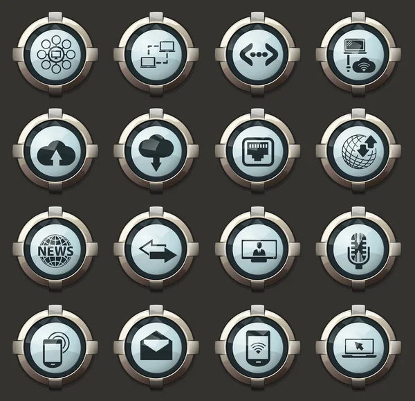 Kommunikation Ikoner Vector Eleganta Runda Knappar För Mobila Applikationer Och — Stock vektor