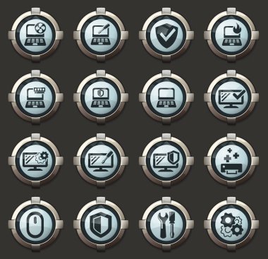 Repyer Diagnostics bilgisayar mobil uygulamalar ve web için şık yuvarlak düğmeler simgeler vektör