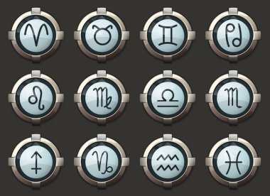 Zodyak vektör simgeler mobil uygulamalar ve web için şık yuvarlak düğmeleri
