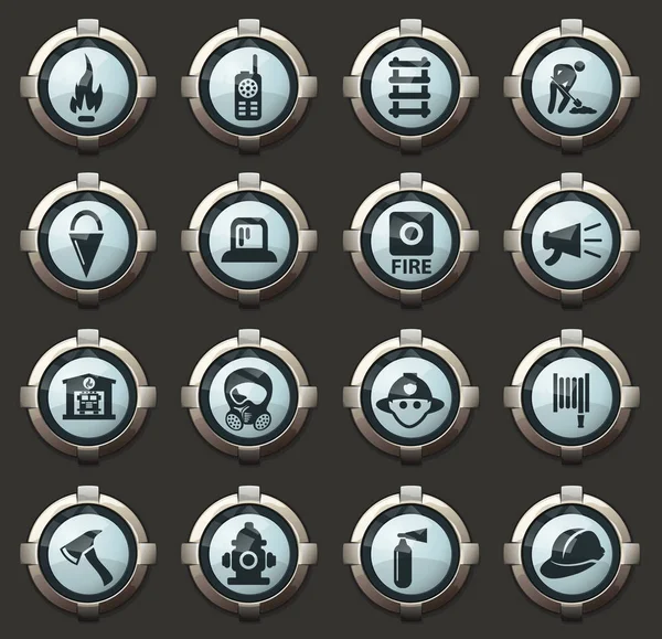 Feuerwehr Vektor Symbole Den Stylischen Runden Tasten Für Mobile Anwendungen — Stockvektor