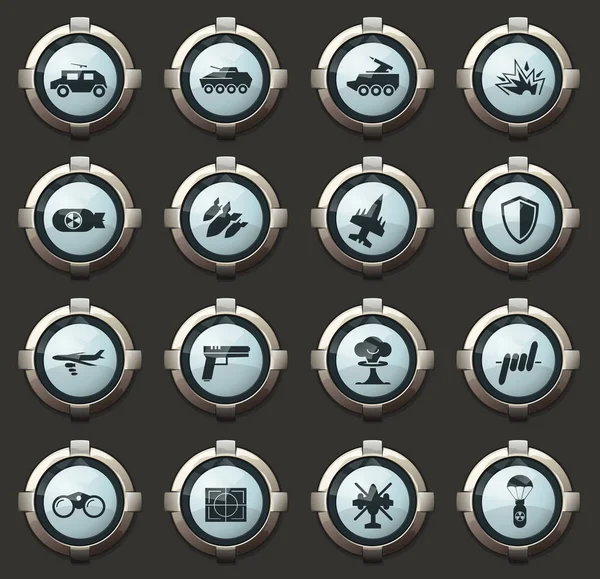 Военные Военные Векторные Иконки Стильных Круглых Кнопках Мобильных Приложений Веб — стоковый вектор
