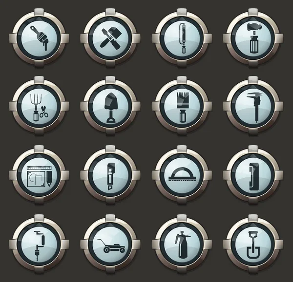 Arbete Verktyg Vector Ikoner Den Eleganta Runda Knappen För Mobila — Stock vektor