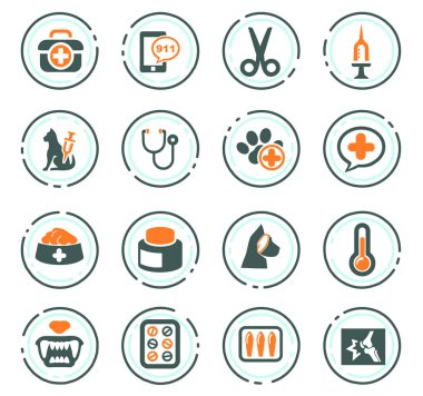 Hayvan hastalıklarıyla ilgili klinik Icons set