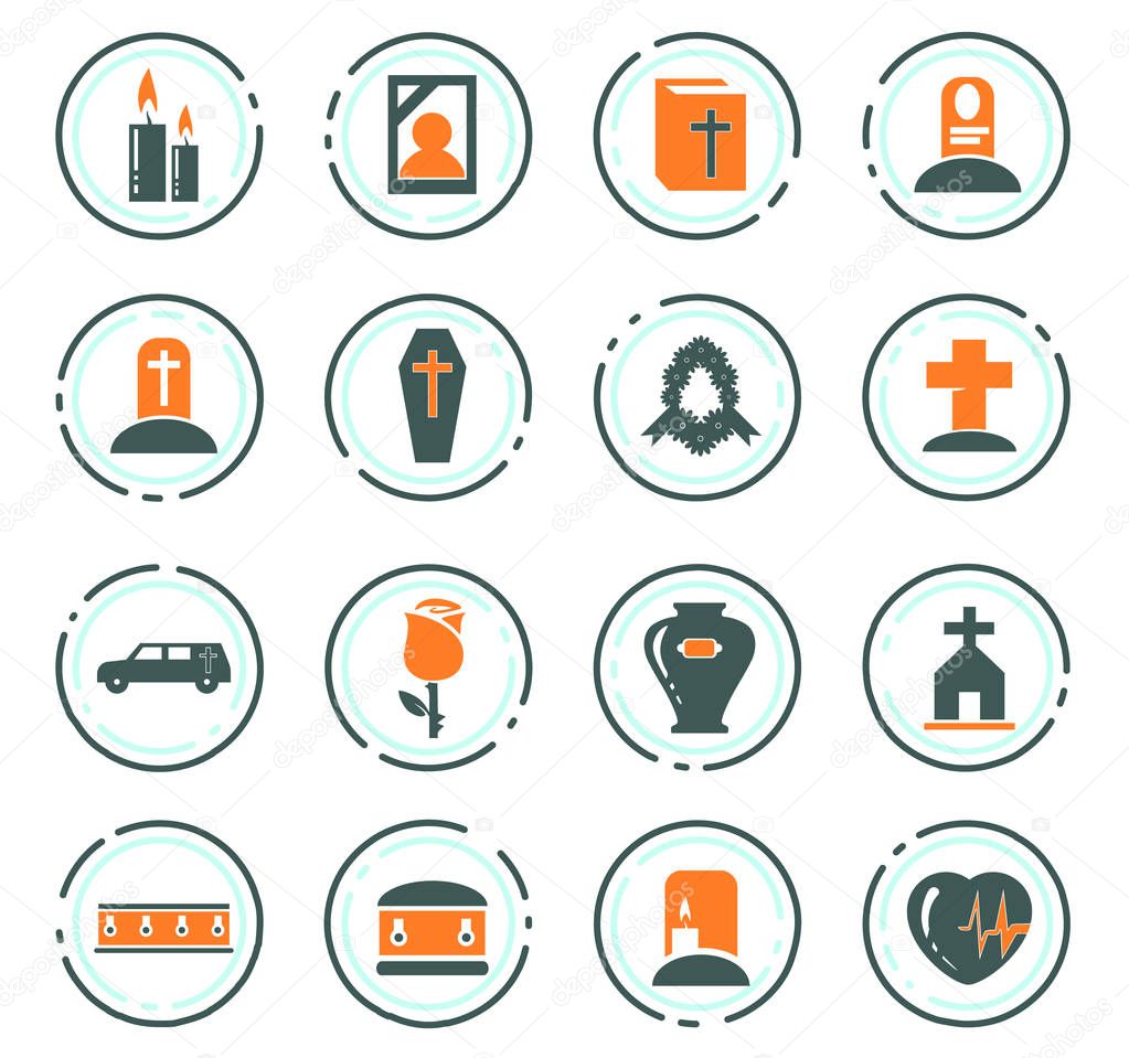 Funeral service color vector icons for user interface design