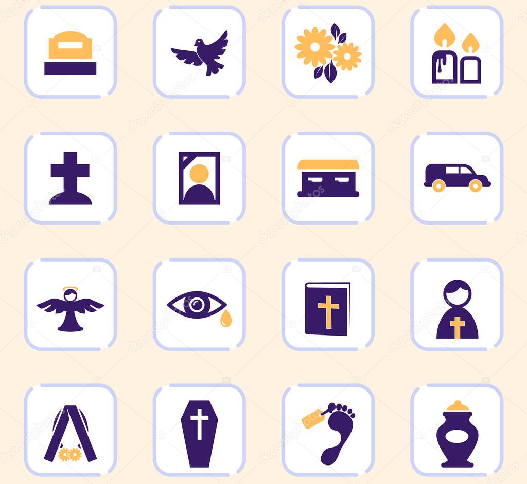 Funeral service color vector icons for user interface design