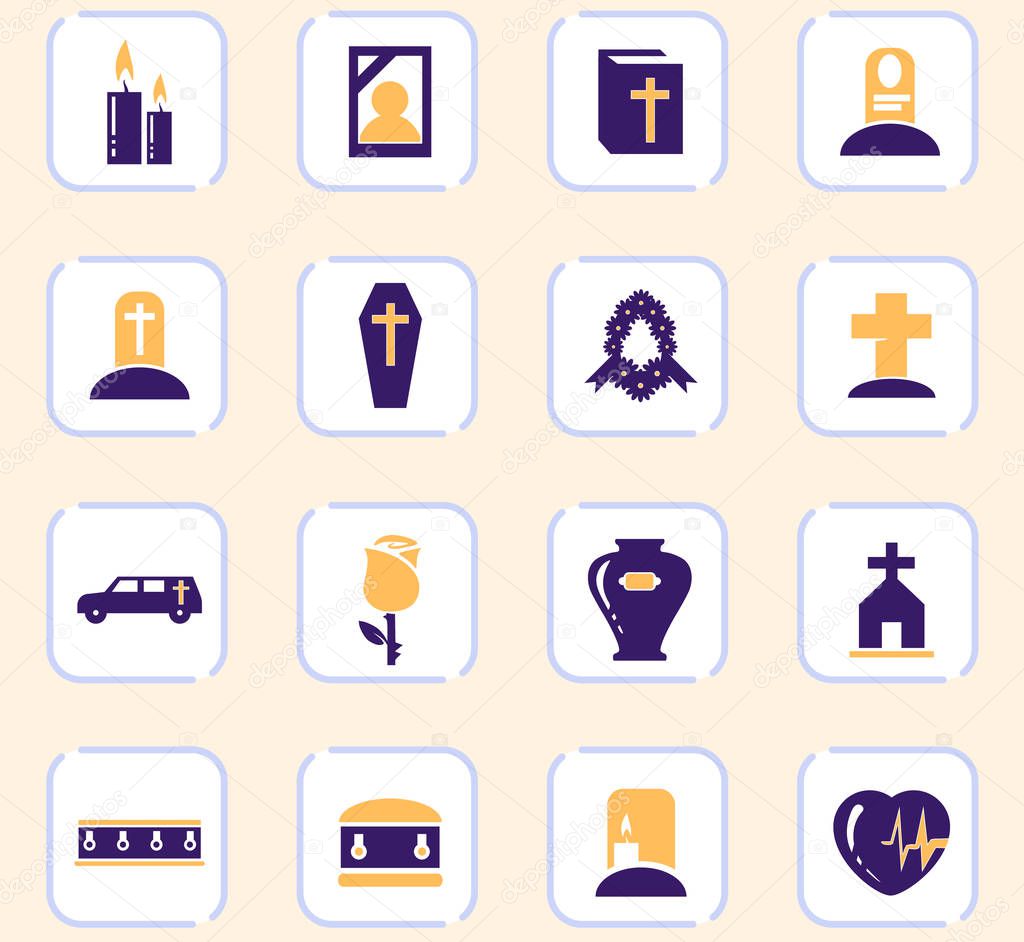 Funeral service color vector icons for user interface design