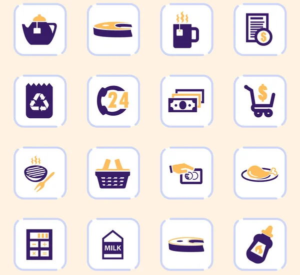 Conjunto de iconos de tienda de comestibles — Vector de stock