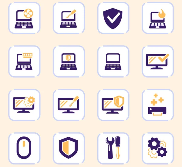 Reparador de diagnóstico de los iconos de las computadoras conjunto — Archivo Imágenes Vectoriales