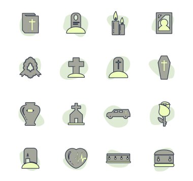 Kullanıcı arabirimi tasarımı için cenaze hizmeti renk vektör simgeleri