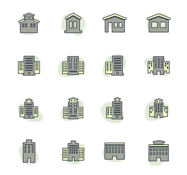 Σύνολο Εικονιδίων Κτιρίων Για Δικτυακούς Τόπους Και Διεπαφή Χρήστη — Διανυσματικό Αρχείο