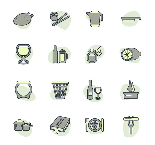 Iconos Web Alimentos Cocina Para Diseño Interfaz Usuario — Vector de stock