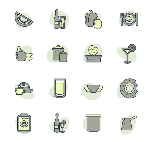 Ikony Żywności Kuchni Projektowania Interfejsu Użytkownika — Wektor stockowy