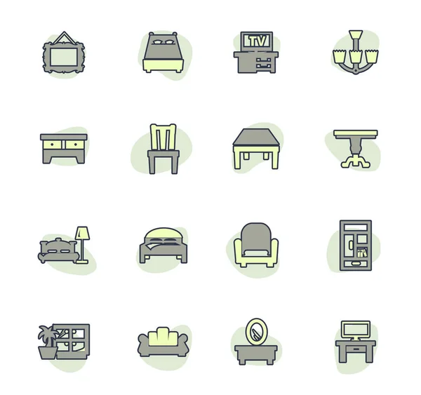 Conjunto Iconos Muebles Para Sitios Web Interfaz Usuario — Vector de stock