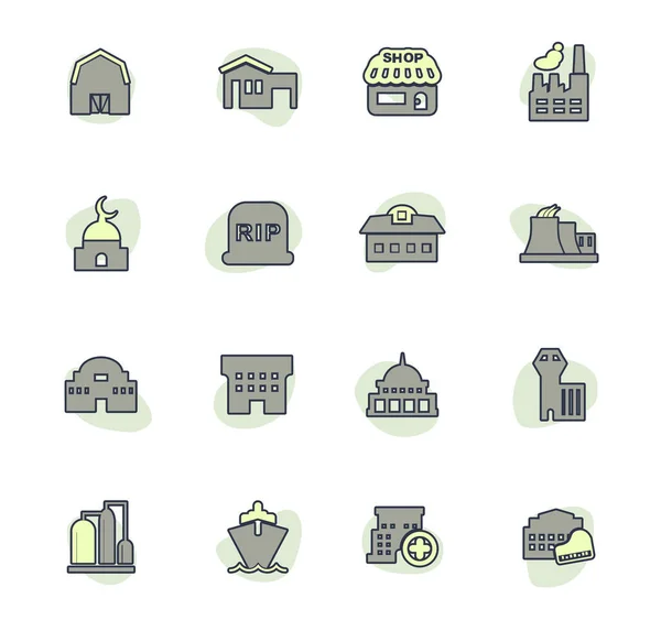 ユーザー インターフェイスデザイン用の都市カラーベクトルアイコンのインフラ — ストックベクタ