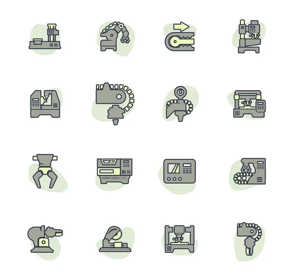Vector Machine Tool Icons Set Work Factory Production Industrial Technology — Stock Vector