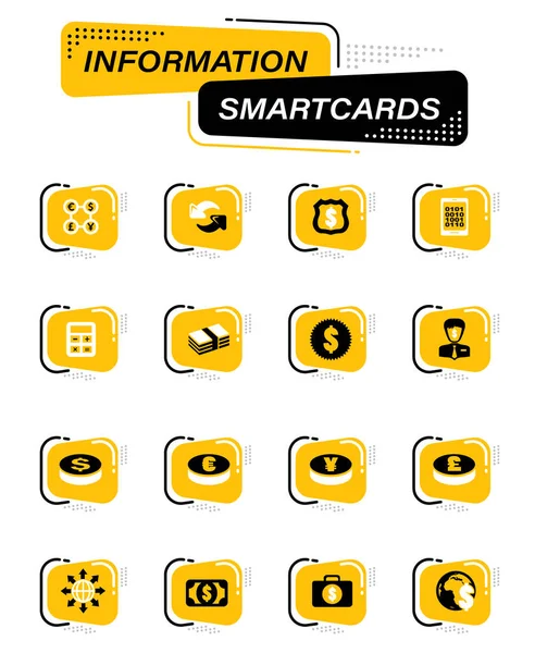 ユーザーインターフェイスのデザインのための情報スマートカード上の通貨交換カラーベクトルアイコン — ストックベクタ