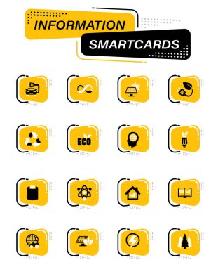 Kullanıcı arayüzü tasarımı için akıllı bilgi kartları üzerinde BIO yakıt endüstrisi renk vektörü simgeleri