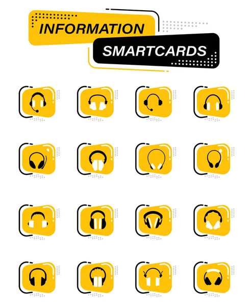 ユーザーインターフェイスのデザインのための情報スマートカード上のヘッドフォンカラーベクトルアイコン — ストックベクタ