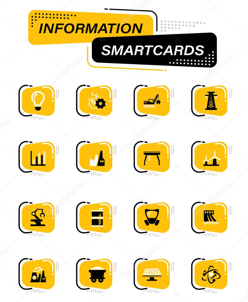 Industry color vector icons on information smart cards for user interface design