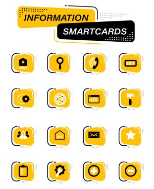 Kullanıcı arayüzü tasarımı için bilgi akıllı kartları üzerinde web araçları renk vektör simgeleri