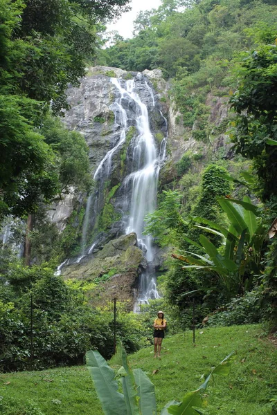 Women Enjoying Nature Klong Lan Waterfall Klong Lan National Park — Stock Photo, Image