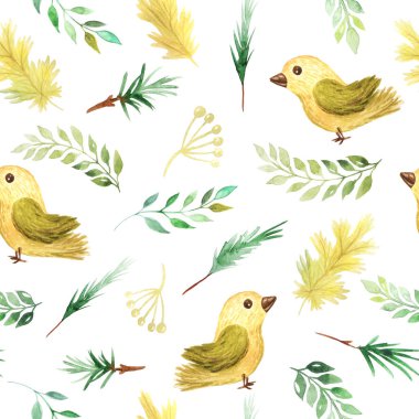 Sonbahar bitkiler ve kuşlar ile Dikişsiz desen