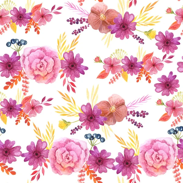 분홍색 꽃 과 잎이 달린 솔기없는 무늬 — 스톡 사진
