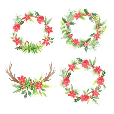 Suluboya çiçek Noel çelenkleri