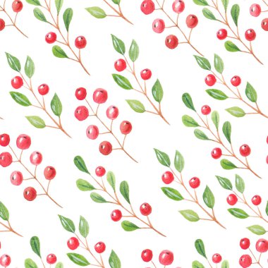 Suluboya Fores Berry Dikişsiz desen