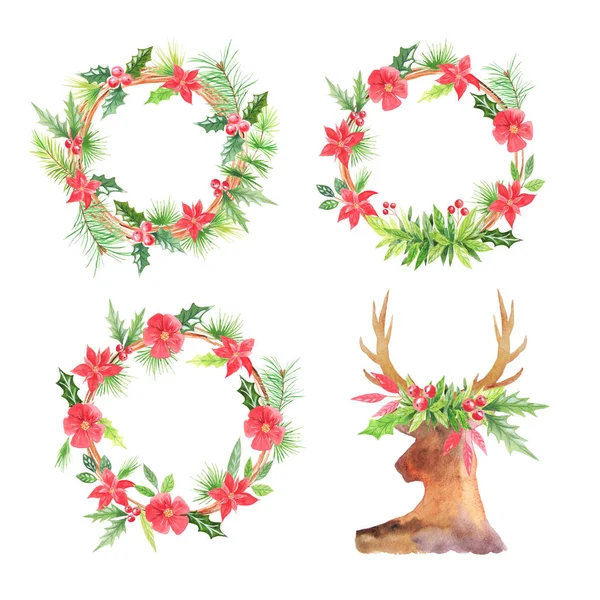 Suluboya çiçek Noel çelenkleri