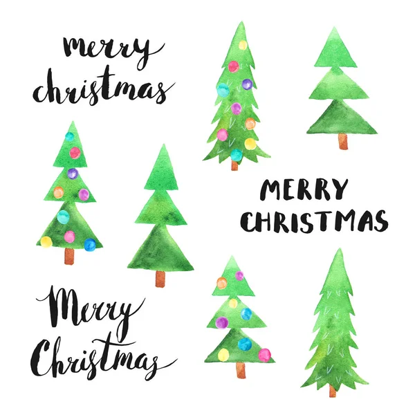 Σετ χριστουγεννιάτικων δέντρων με διακοσμητικές μπάλες — Φωτογραφία Αρχείου
