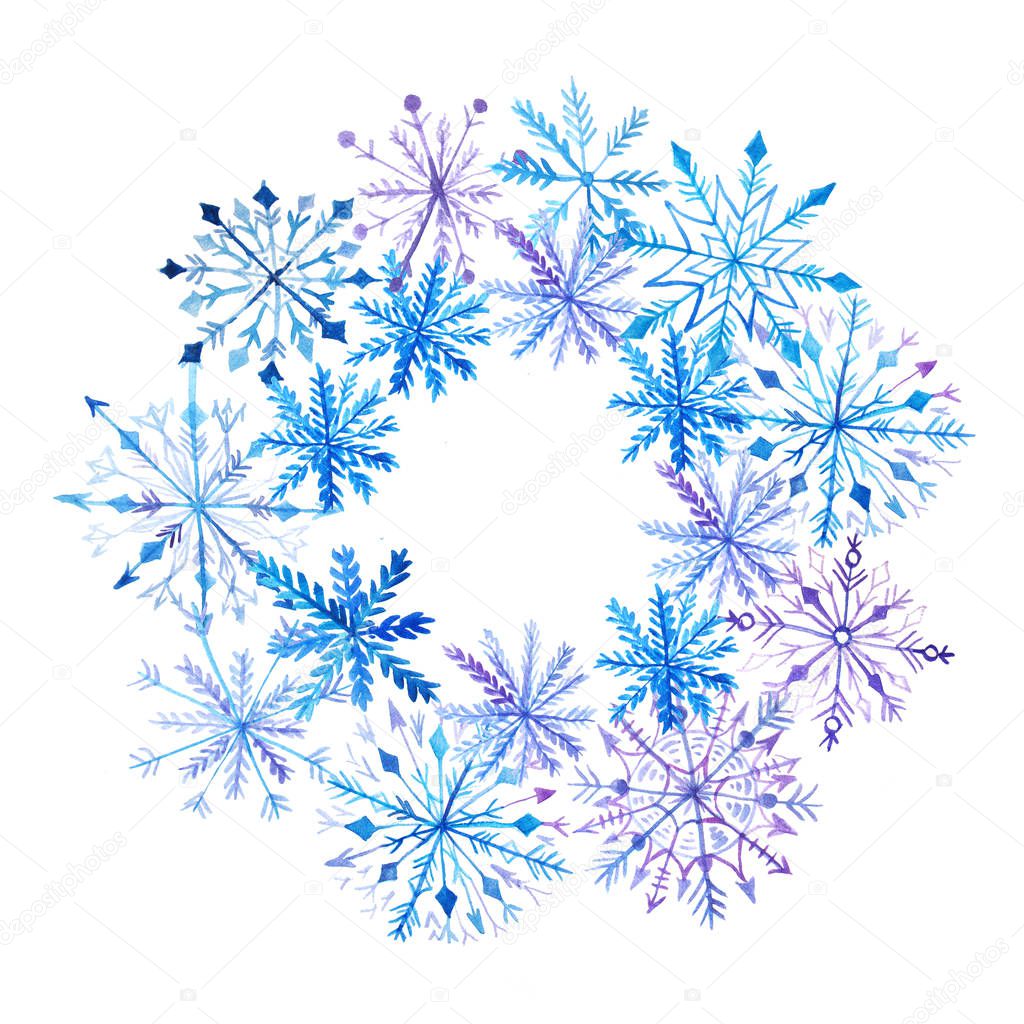 Watercolor snowflake frame card template