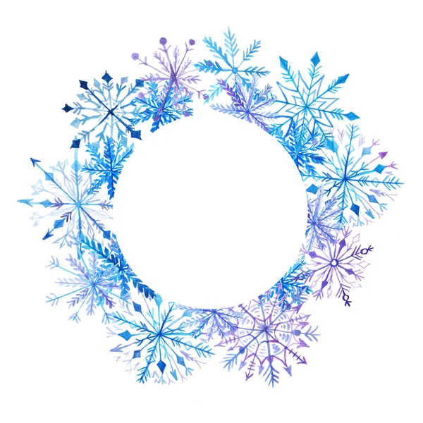 Akwarela szablon karty śnieżynka ramki — Zdjęcie stockowe