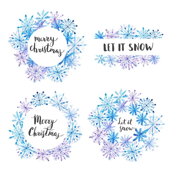 Watercolor snowflake frame card template — Stock Photo, Image
