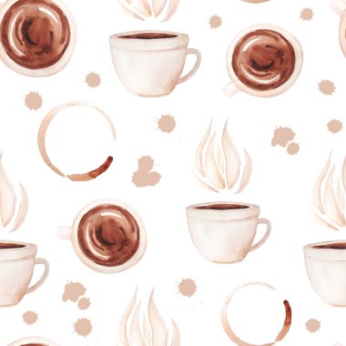 Suluboya kahve bardağı ve doku sıçrama Dikişsiz desen