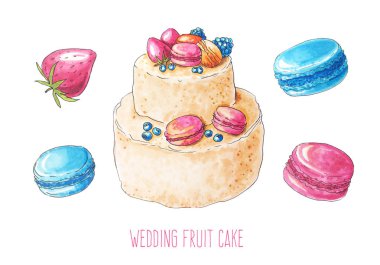 Suluboya düğün pastası ve meyve seti