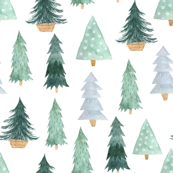 Бесшовный рисунок с зелеными рождественскими деревьями — стоковое фото