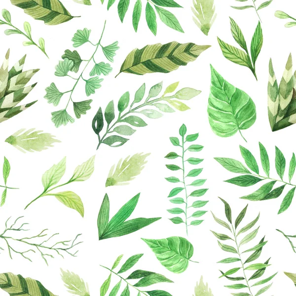 वॉटरकलर हिरव्या पाने अखंड नमुना — स्टॉक फोटो, इमेज