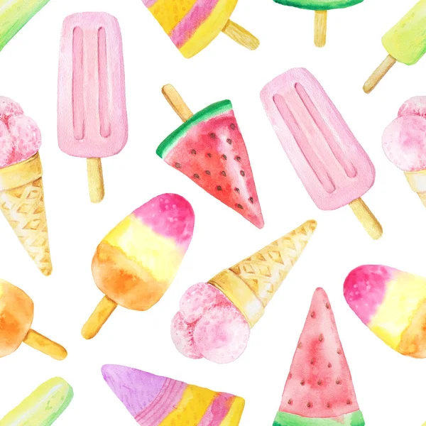 Modello senza soluzione di continuità acquerello frutta gelato — Foto Stock
