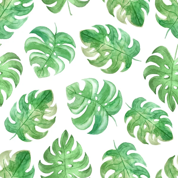 Bezešvé vzor s akvarelem tropické listy — Stock fotografie
